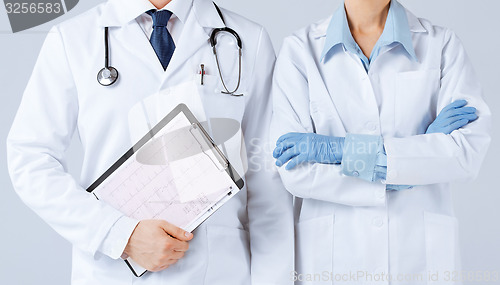 Image of nurse and male doctor holding cardiogram