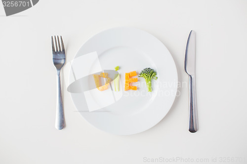 Image of close up of plate with vegetable diet letters