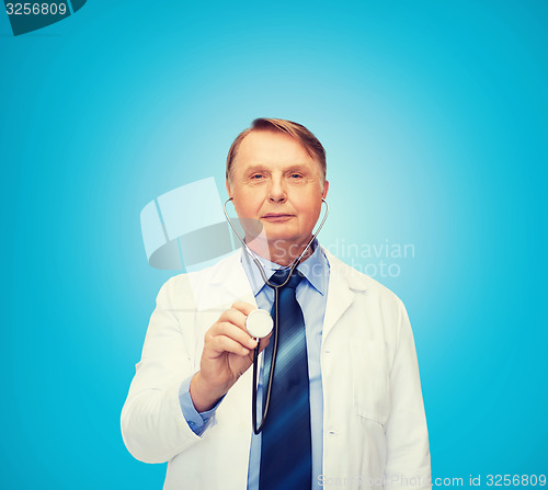 Image of smiling doctor or professor with stethoscope