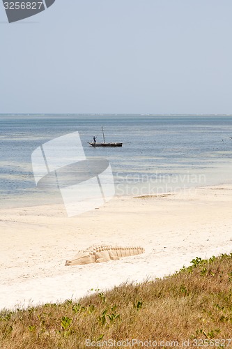 Image of Old wooden arabian dhow in the ocean 