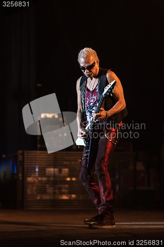 Image of DNIPROPETROVSK, UKRAINE - OCTOBER 31: Rudolf Schenker from Scorpions rock band performs live at Sports Palace SC \"Meteor\". \"Final tour\"concert on October 31, 2012 in DNIPROPETROVSK, UKRAINE