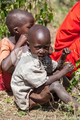 Image of AMBOSELI, KENYA - Feb 12, 2010 Unidentified Massai children in Kenya, Feb 12, 2010. 