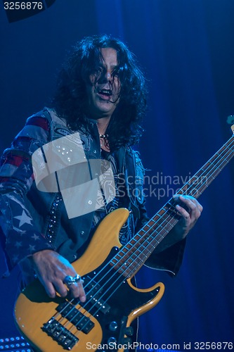 Image of DNIPROPETROVSK, UKRAINE - OCTOBER 31: PAWEL MACIWODA from Scorpions rock band performs live at Sports Palace SC \"Meteor\". \"Final tour\"concert on October 31, 2012 in DNIPROPETROVSK, UKRAINE