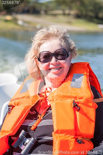 Image of Portrait of a woman in  life jacket