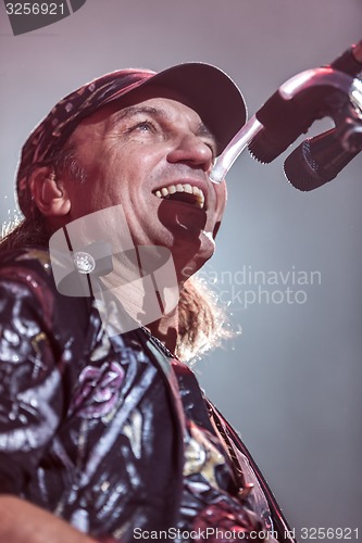 Image of DNIPROPETROVSK, UKRAINE - OCTOBER 31: Matthias Jabs from Scorpions rock band performs live at Sports Palace SC \"Meteor\". \"Final tour\"concert on October 31, 2012 in DNIPROPETROVSK, UKRAINE