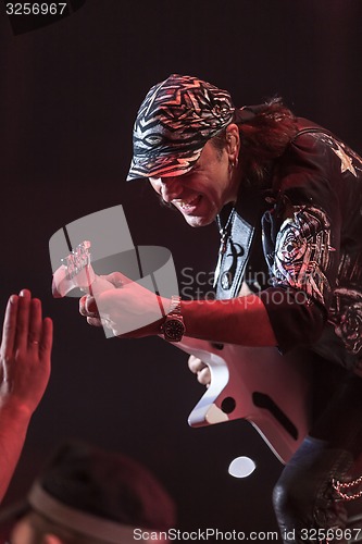 Image of DNIPROPETROVSK, UKRAINE - OCTOBER 31: Matthias Jabs from Scorpions rock band performs live at Sports Palace SC \"Meteor\". \"Final tour\"concert on October 31, 2012 in DNIPROPETROVSK, UKRAINE