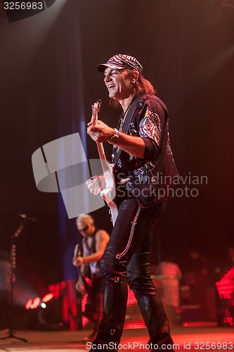 Image of DNIPROPETROVSK, UKRAINE - OCTOBER 31: Matthias Jabs from Scorpions rock band performs live at Sports Palace SC \"Meteor\". \"Final tour\"concert on October 31, 2012 in DNIPROPETROVSK, UKRAINE