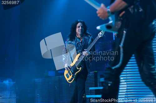 Image of DNIPROPETROVSK, UKRAINE - OCTOBER 31: PAWEL MACIWODA from Scorpions rock band performs live at Sports Palace SC \"Meteor\". \"Final tour\"concert on October 31, 2012 in DNIPROPETROVSK, UKRAINE