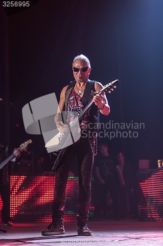 Image of DNIPROPETROVSK, UKRAINE - OCTOBER 31: Rudolf Schenker from Scorpions rock band performs live at Sports Palace SC \"Meteor\". \"Final tour\"concert on October 31, 2012 in DNIPROPETROVSK, UKRAINE