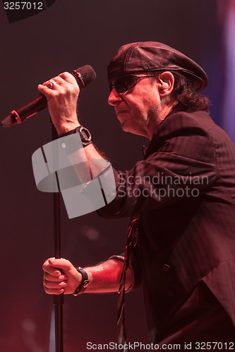 Image of DNIPROPETROVSK, UKRAINE - OCTOBER 31: Klaus Meine from Scorpions rock band performs live at Sports Palace SC \"Meteor\". \"Final tour\"concert on October 31, 2012 in DNIPROPETROVSK, UKRAINE
