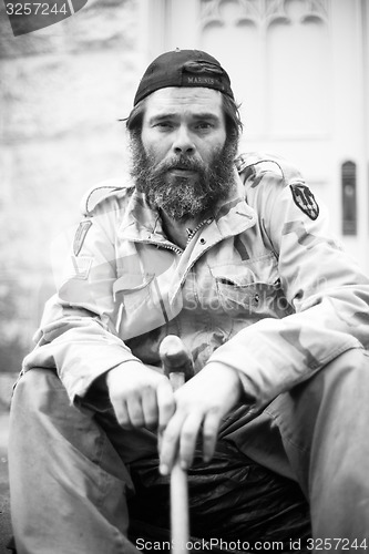 Image of Disabled Marine Veteran Homeless Sitting on Streets San Antonio