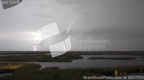 Image of Electrical Storm Approaches Lightning Strikes Galveston Texas