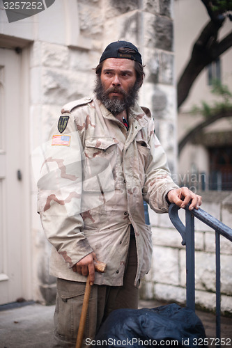 Image of Disabled Marine Veteran Homeless Sitting on Streets San Antonio