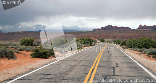 Image of Two Lane Highway Rock Buttes Utah Wilderness United States