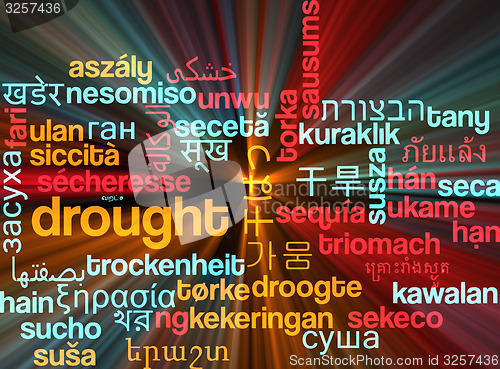 Image of Drought multilanguage wordcloud background concept glowing