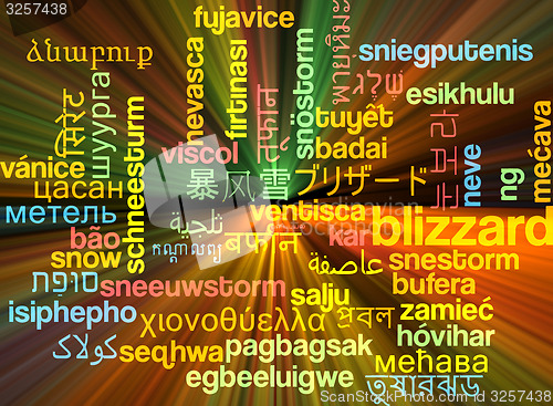 Image of Blizzard multilanguage wordcloud background concept glowing