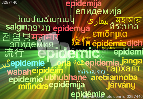 Image of Epidemic multilanguage wordcloud background concept glowing