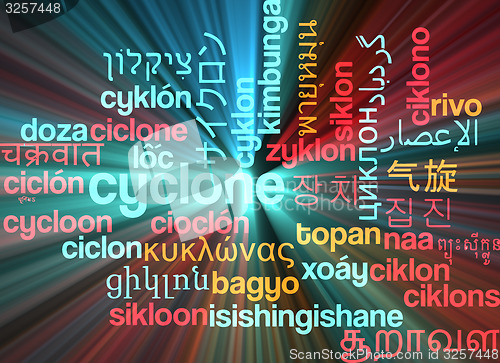 Image of Cyclone multilanguage wordcloud background concept glowing
