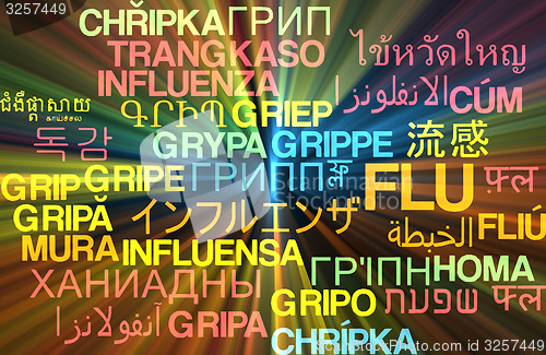 Image of Flu multilanguage wordcloud background concept glowing