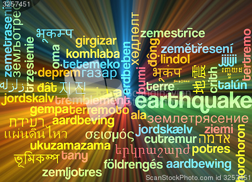 Image of Earthquake multilanguage wordcloud background concept glowing
