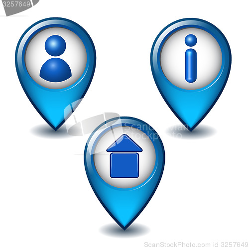 Image of Set of blue map pointer icon. 