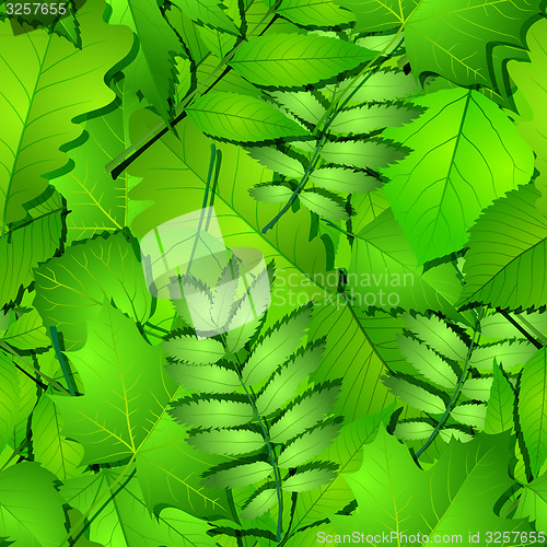 Image of Seamless with green spring leaves.