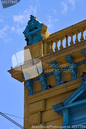 Image of  old blue yellow little terrace  and roof  in  buenos aires 