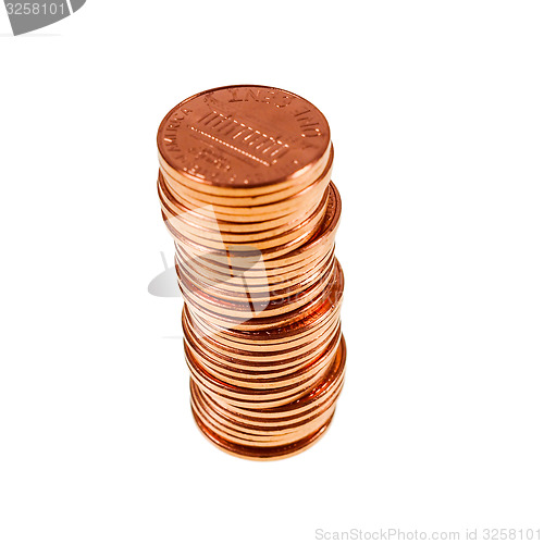 Image of Retro look Dollar coins 1 cent wheat penny cent isolated