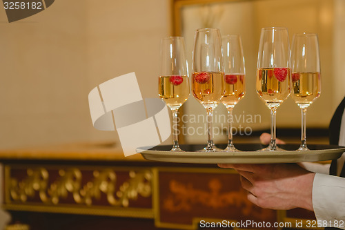 Image of Waiter serving champagne on a tray