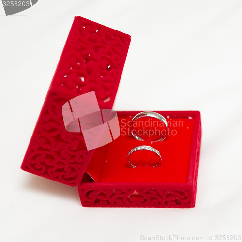 Image of Wedding Ring in Red Velvet Silk Box 