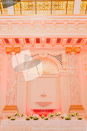 Image of Elegant table set up for wedding banquet