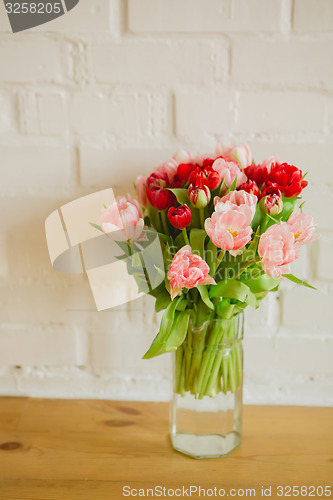 Image of bouquet of tulips on white background for advertising