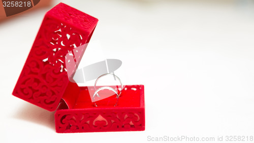 Image of Wedding Ring in Red Velvet Silk Box 