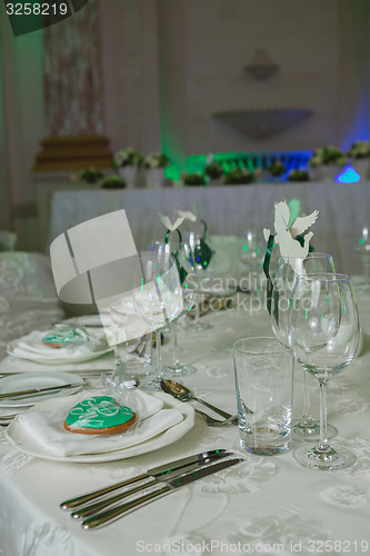 Image of Elegant table set up for wedding banquet