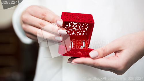 Image of  Wedding Ring in Red Velvet Silk Box