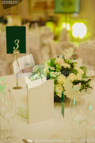 Image of Elegant table set up for wedding banquet