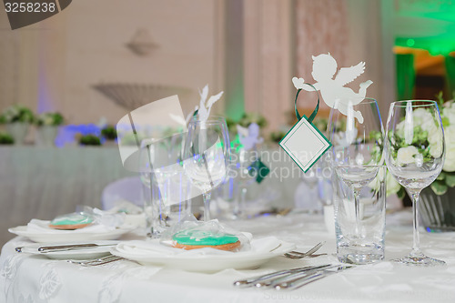 Image of Elegant table set up for wedding banquet