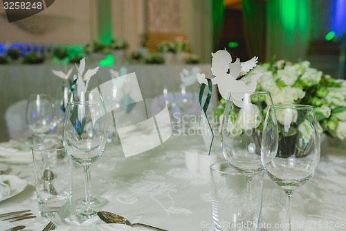 Image of Elegant table set up for wedding banquet