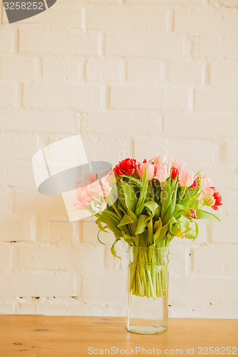 Image of bouquet of tulips on white background for advertising