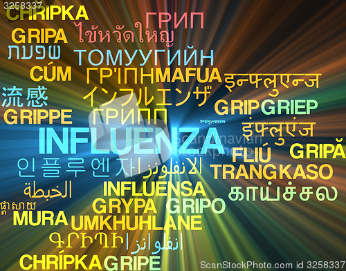 Image of Influenza multilanguage wordcloud background concept glowing
