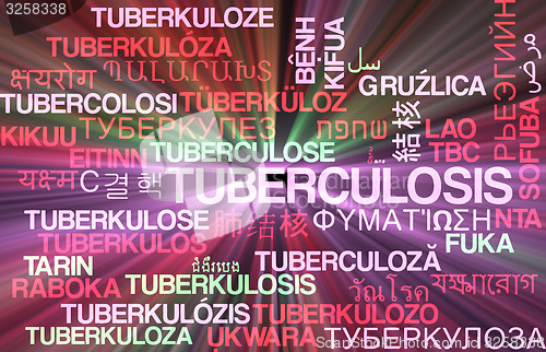 Image of Tuberculosis multilanguage wordcloud background concept glowing