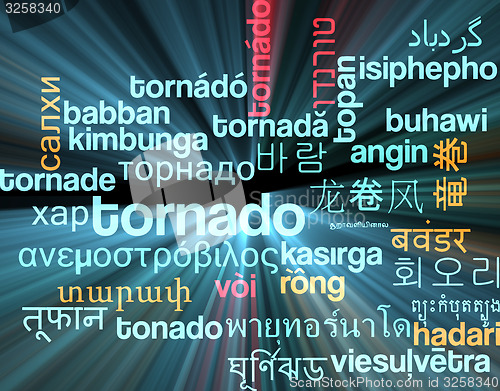 Image of Tornado multilanguage wordcloud background concept glowing