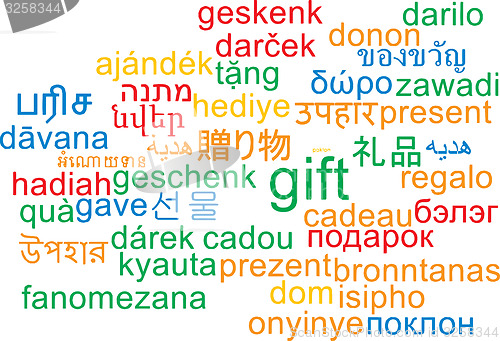 Image of Gift multilanguage wordcloud background concept