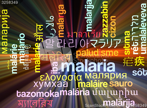 Image of Malaria multilanguage wordcloud background concept glowing
