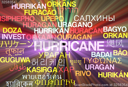 Image of Hurricane multilanguage wordcloud background concept glowing
