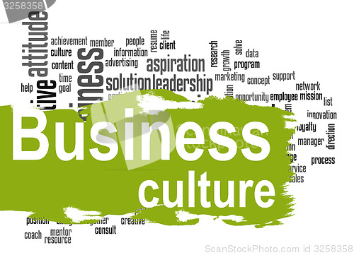 Image of Business culture word cloud with green banner