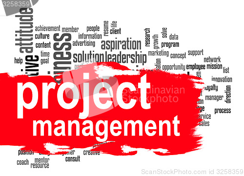 Image of Project management word cloud with red banner