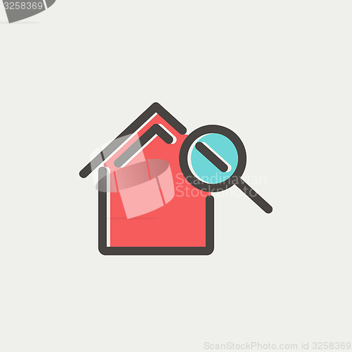 Image of House and magnifying glass thin line icon