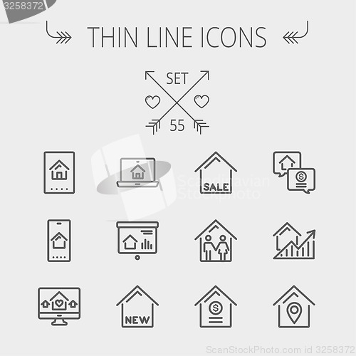 Image of Real Estate thin line icon set