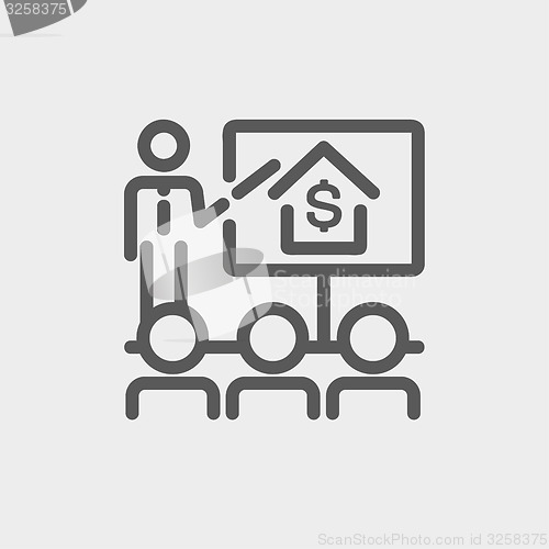 Image of Real Estate agent seminar on how to earn money thin line icon